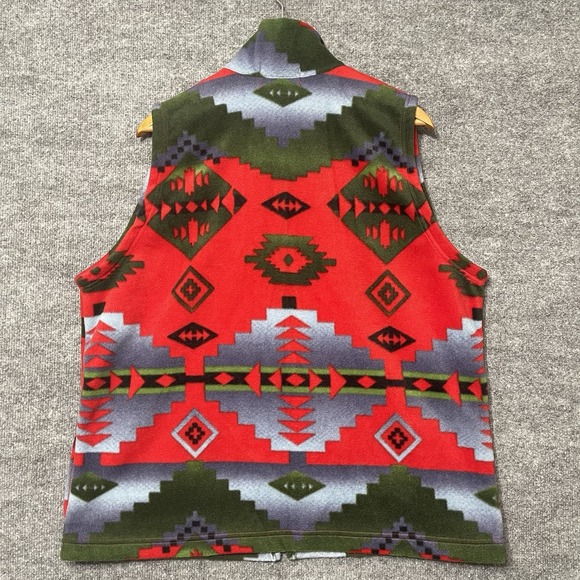 Back In The Saddle Aztec Print Fleece Vest Coastal‎ Cow Girl Red Vest Zip Size L - Picture 2 of 5